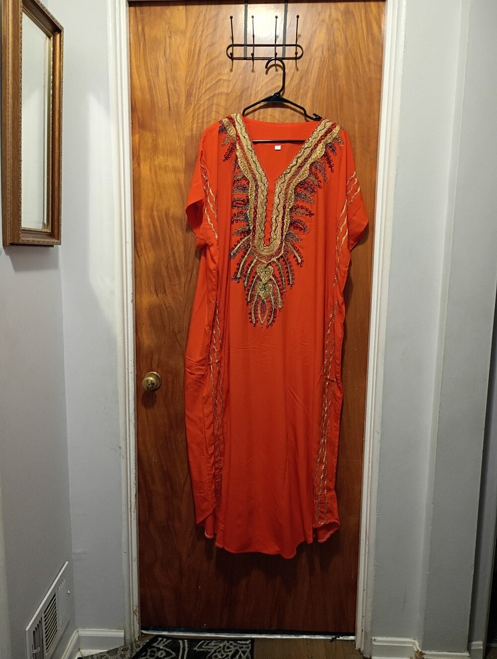 Embroidered Orange Kaftan Dress